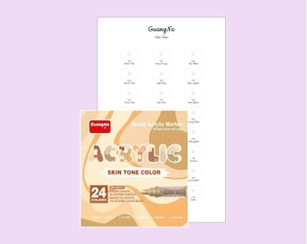 GuangNa Skin Tone Color Chart (Blank Digital PDF Format - 24 Brush Acrylic Marker Pens - Disney Mystery Coloring) tiktok @linecoloriage