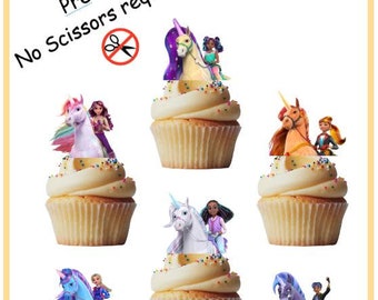 Unicorn Academy Characters Stand Up Edible Cupcake Toppers - Pack of 24, Pre-Cut, Sturdy, Edible Wafer Card, Various Designs