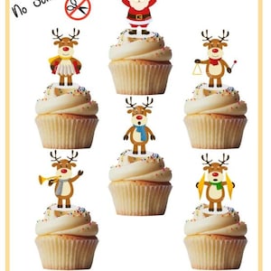 Christmas Reindeers 020 stand up edible cupcake toppers- pack of 24 toppers