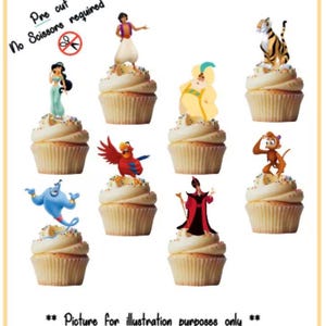 Décorations comestibles pour cupcakes Aladdin - lot de 24 décorations prédécoupées, robustes, comestibles, divers modèles