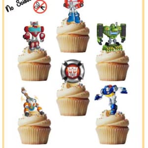 Décorations comestibles pour cupcakes Transformer Bots - lot de 24 décorations prédécoupées, robustes, comestibles, divers modèles