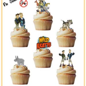 Décorations comestibles pour cupcakes Wild Kratts - lot de 24 décorations prédécoupées, robustes, comestibles, carte de gaufrettes, divers modèles