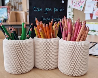 3D Printed Pencil Pot – Textured Modern Desk Organizer, Custom Color