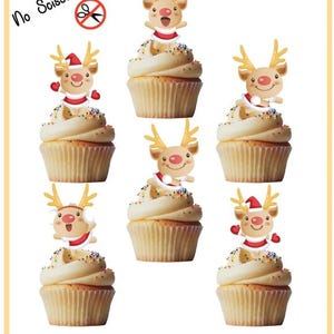 Christmas Reindeer 001 stand up edible cupcake toppers- pack of 24 toppers