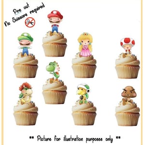 Mario Brothers stand up edible cupcake toppers- pack of 24 toppers