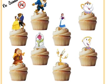 Beauty and the Beast stand up edible cupcake toppers- pack of 24 toppers Pre-Cut, Sturdy, Edible Wafer Card, Various Designs