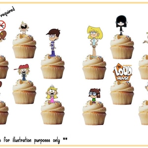 Décorations comestibles pour cupcakes The Loud House - lot de 24 décorations prédécoupées, robustes, comestibles, carte de gaufrettes, divers modèles