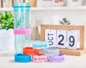 Colliers personnalisés en silice pour bouteilles d'eau,Étiquettes de bouteilles en silicone gravées,Étiquette de bouteille de sport,Étiquette de bouteille d'eau,Bandes d'étiquettes pour tasses,Cadeau pour bébé