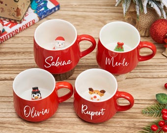 Personalized Christmas Mug,Hot Chocolate Mug,Cute Holiday Hot Cocoa Cup,Custom Name Mug,Peekaboo Mug,Xmas Gift for Coworker,Christmas Gift