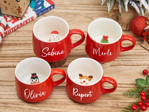 Personalized Christmas Mug,Hot Chocolate Mug,Cute Holiday Hot Cocoa Cup,Custom Name Mug,Peekaboo Mug,Xmas Gift for Coworker,Christmas Gift