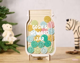 Pot de récompense personnalisé smiley, cadeau personnalisé pour tout-petit, tableau des tâches ménagères pour enfants, pot étoilé, apprentissage de la propreté, pot de récompense magnétique - France