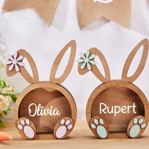 Tirelire personnalisée lapin de Pâques, tirelire nom personnalisé, tirelire, boîte à oeufs lapin de Pâques tirelire, idée cadeau de Pâques, cadeau de Pâques pour les enfants