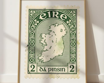Vintage Irish Art Print – Ireland Stamp Poster – Celtic Wall Art