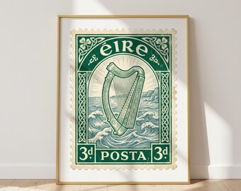 Irish Stamp Print – Vintage Ireland Wall Art – Celtic Decor