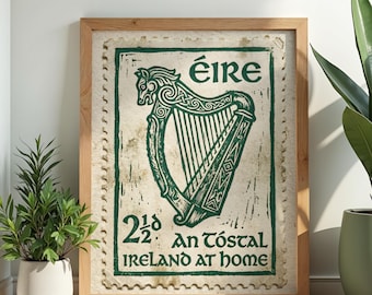 Vintage Ireland Print – Irish Stamp Art – Ireland Poster – Irish Wall Art