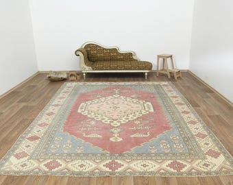 8x10 Rug,8x10 Vintage Rug,8x10 Anatolian Rug,Handmade Rug,Living Room Rug,Oushak Area Rug,Turkish Area Rug,Anatolian Rug,Soft Pale ,A-1519