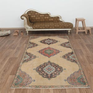4x8 Rug, 4x8 Area Rug, 4x8 Vintage Rug, 4x8 Oushak Rug, 4x8 Turkish Rug, Neutral Rug, Anatolian Rug, Handwoven Rug, Entry Rug,Hallway,A-1255