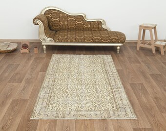 Tapis 4 x 7, tapis fait main, tapis Oushak, tapis de sol, tapis neutre, tapis bohème, tapis doux, tapis turc 4 x 7, tapis pour chambre d'enfants, tapis Oushak, S-2930