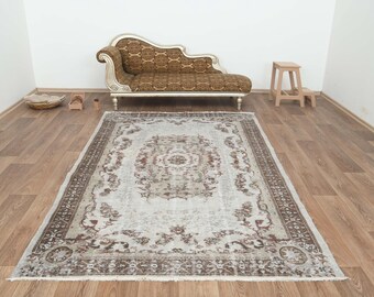 Alfombra Oushak de 15x23 cm, para sala de estar, dormitorio, anatolia, turca, vintage, de lana, antigua, S-474