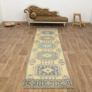 Alfombra turca de 3x11 pies, alfombra larga tejida a mano, decoración de piso estilo boho vintage, alfombra de pasillo hecha a mano, B-4094