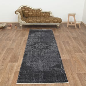 Black and Gray Turkish Runner Rug 3x9 ft, Handmade Anatolian Wool Runner, Vintage Oushak Style Rug, Long Hallway Rug, Neutral Boho, b-3637