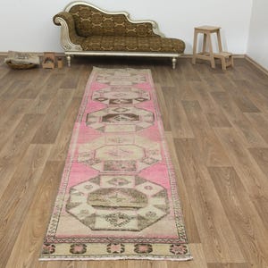3x13 Runner Rug, 3x13 Pink Rug, 3x13 Turkish Rug, Kitchen Rug, Anatolian Rug, 3x13 Vintage Rug, Oushak Runner Rug, Turkish Runner Rug,B-3162