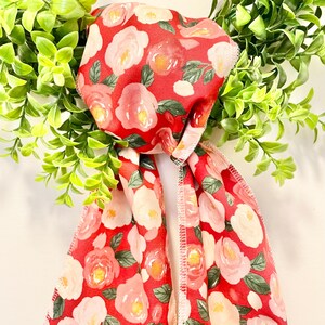 Valentine Floral Fabric Wreath Sash/Spring Wreath Sash/Wreath Sash Decor/Wreath Accessory/Wreath Fabric Sash/5 inches wide x 52 inches long