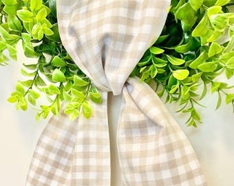 Beige Gingham Wreath Sash/ Spring Wreath Sash/Wreath Decor/Wreath Sash/Easter Wreath Sash/5 inches wide x 42 inches long/Fall Wreath Sash
