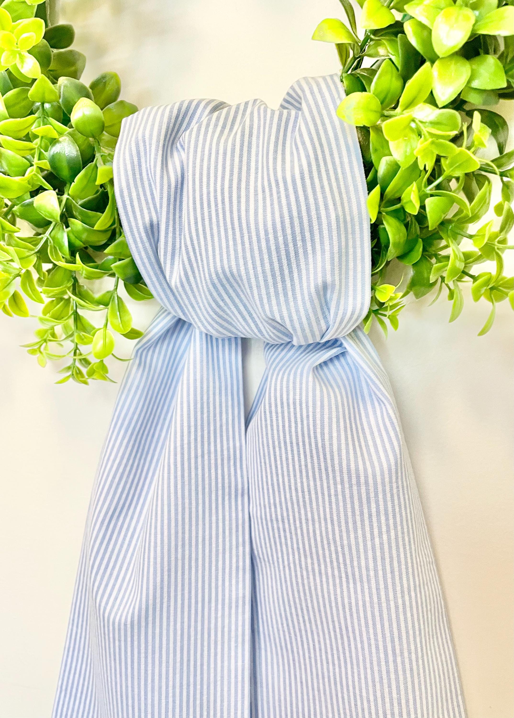 Spring Sashes Blue Seersucker Fabric Wreath Sash/spring Wreath Sash/wreath Decor ...