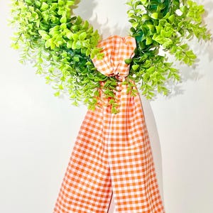 Fall Wreath Sash/Fall Wreath Decor/Orange Gingham Wreath Sash/Pumpkin Wreath/Orange Wreath Sash/Thanksgiving/Boxwood Wreath Fabric Sash/Sash