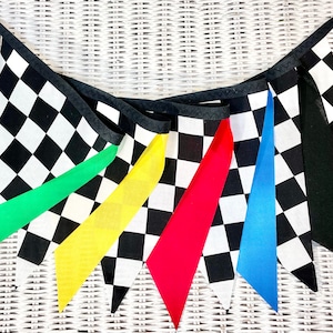 Racing Fabric Banner/Racing Fabric Garland/Black and White Fabric Banner/Race Car Fabric Banner/Race Car Highchair Banner/Race Car Banner