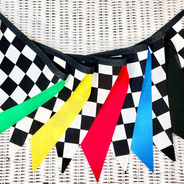 Racing Fabric Banner/Racing Fabric Garland/Black and White Fabric Banner/Race Car Fabric Banner/Race Car Highchair Banner/Race Car Banner