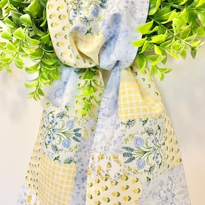 Yellow Blue Patchwork Fabric Wreath Sash/Spring Wreath Sash/Wreath Decor/Wreath/Summer Wreath Fabric Sash/5 inches wide x 42 inches long