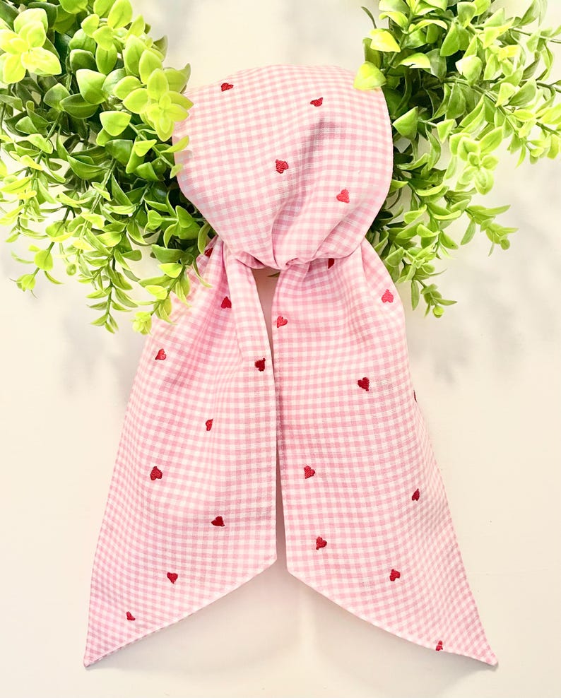 Valentine's Day Fabric Wreath Sash/ Spring Wreath Sash/Wreath Decor/Wreath Accessory/Heart Wreath Fabric Sash/5 inches wide x 42 inches long
