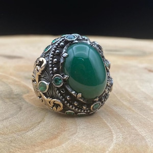 Oval Green Agate Silver Ring, Men Silver Ring, Handmade Silver Ring, 925 Sterling Silver, Gift For Men, Gift For Him