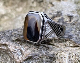 Yemeni Agate Men Ring, Yemeni Aqeeq Silver Men Ring, Silver Men Ring, 925 Sterling Silver, Handmade Silver Ring, Gift For Him
