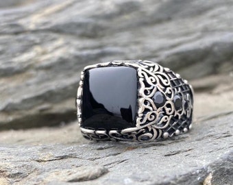 メンズ STERLING スターリングシルバー925 ブラックオニキス スクエア 