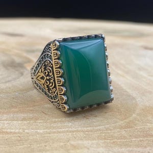 Green Agate Silver Ring, Square Green Agate Men Silver Ring, Handmade Silver Ring, 925 Sterling Silver, Gift For Men