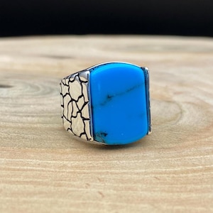 Turquoise Silver Ring, Square Turquoise Ring, Men Silver Ring, Handmade Silver Ring, 925 Sterling Silver, Men Silver Jewelry, Gift for Men