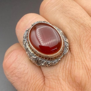 Natural Agate Silver Ring, Red Agate Men Ring, Men Signet Ring, Handmade Silver Ring, Turkish Silver Ring, 925 Sterling Silver, Gift for Men