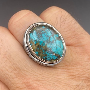 Natural Turquoise Stone Ring, Silver Large Oval Ring, Ottoman Style Handmade Silver Ring, Men Silver Ring, 925 Sterling Silver, Gift For Him