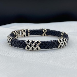 Leather & Silver Bracelet, Handmade Leather Bracelet, Vintage Viking Bracelet, 925 Sterling Silver, Gift For Him, Birthday Gift