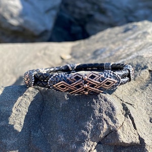 Handmade Leather Bracelet , Oxidised Bracelet, Vintage Leather Bracelet, 925 Sterling Silver Leather   Unique Anniversary Gift For Men