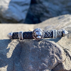 Handgemachte Lederarmband, Löwe Figur Armband, Vintage Leder Armband, Oxidiertes Armband, Silber Leder Armband, Jubiläum Geschenk