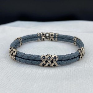 Handmade Leather Bracelet, Silver & Leather Bracelet, Oxidized Men Bracelet, 925 Sterling Silver, Gray Leather Silver Bracelet, Gift For Him