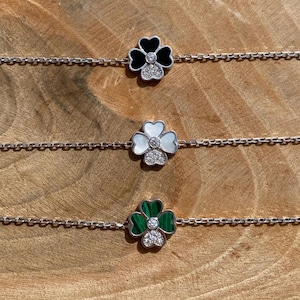 Clover Bracelet, Silver Clover Bracelet, Mother of Pearl, Onyx, Malachite, Natural Stone Bracelet, 925 Sterling Silver, Gift For Women