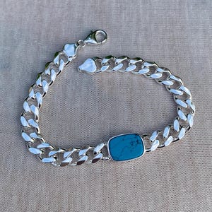 925 sterlingzilver, Cubaanse ketting, vierkante turquoise steen, Cubaanse kettingarmband heren, handgemaakte zilveren sieraden, cadeau voor hem, cadeau voor mannen