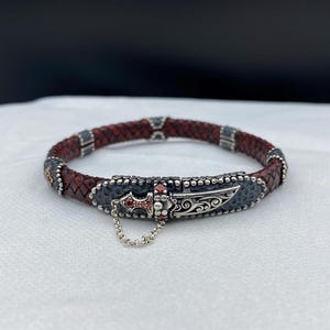 Ruby Men Bracelet, Handmade Leather Bracelet, Oxidized Silver Bracelet, Vintage Leather Bracelet, 925 Sterling Silver, Gift For Men