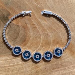 Tennis Armband, Evil Eye Armband, Tennis Evil Eye Silber Armband, 925 Sterling Silber, Silber Tennis Armband, Geschenk für Frauen