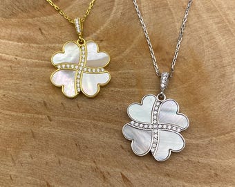 925スターリングシルバー 四つ葉のクローバー マザーオブパール